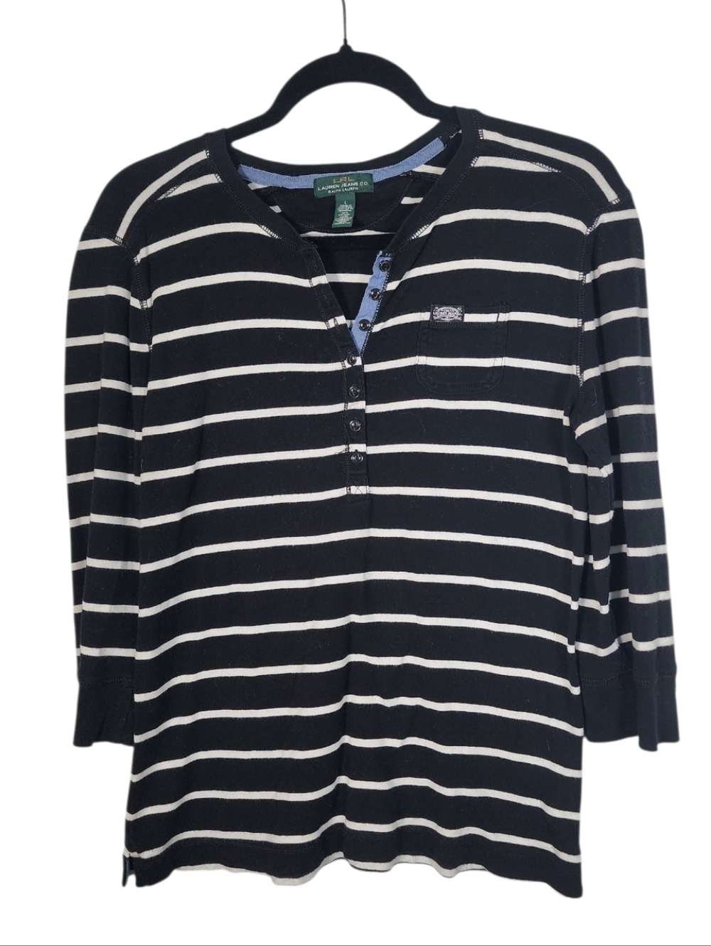 Lauren Ralph Lauren Navy and White Striped Henley Top